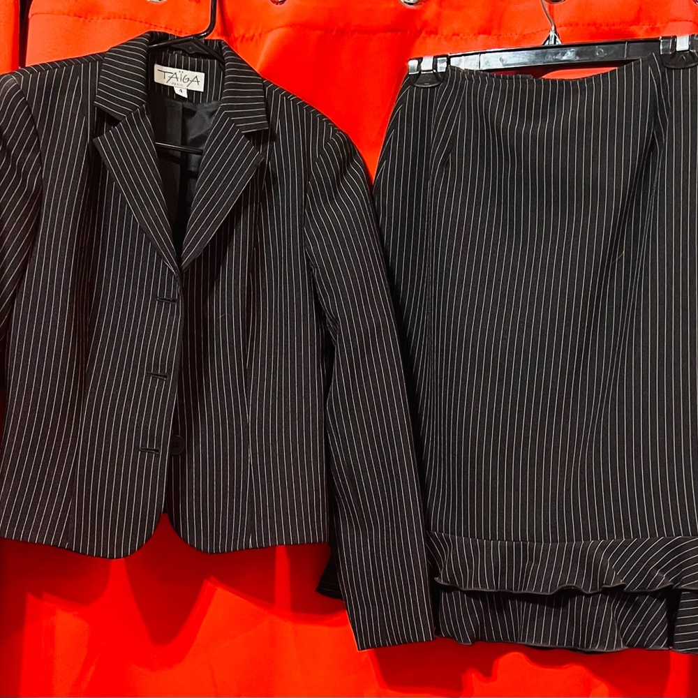 Black pinstripe skirt set